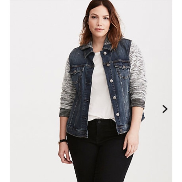 torrid Jackets & Blazers - Torrid French Terry Hooded Jean Denim Jacket